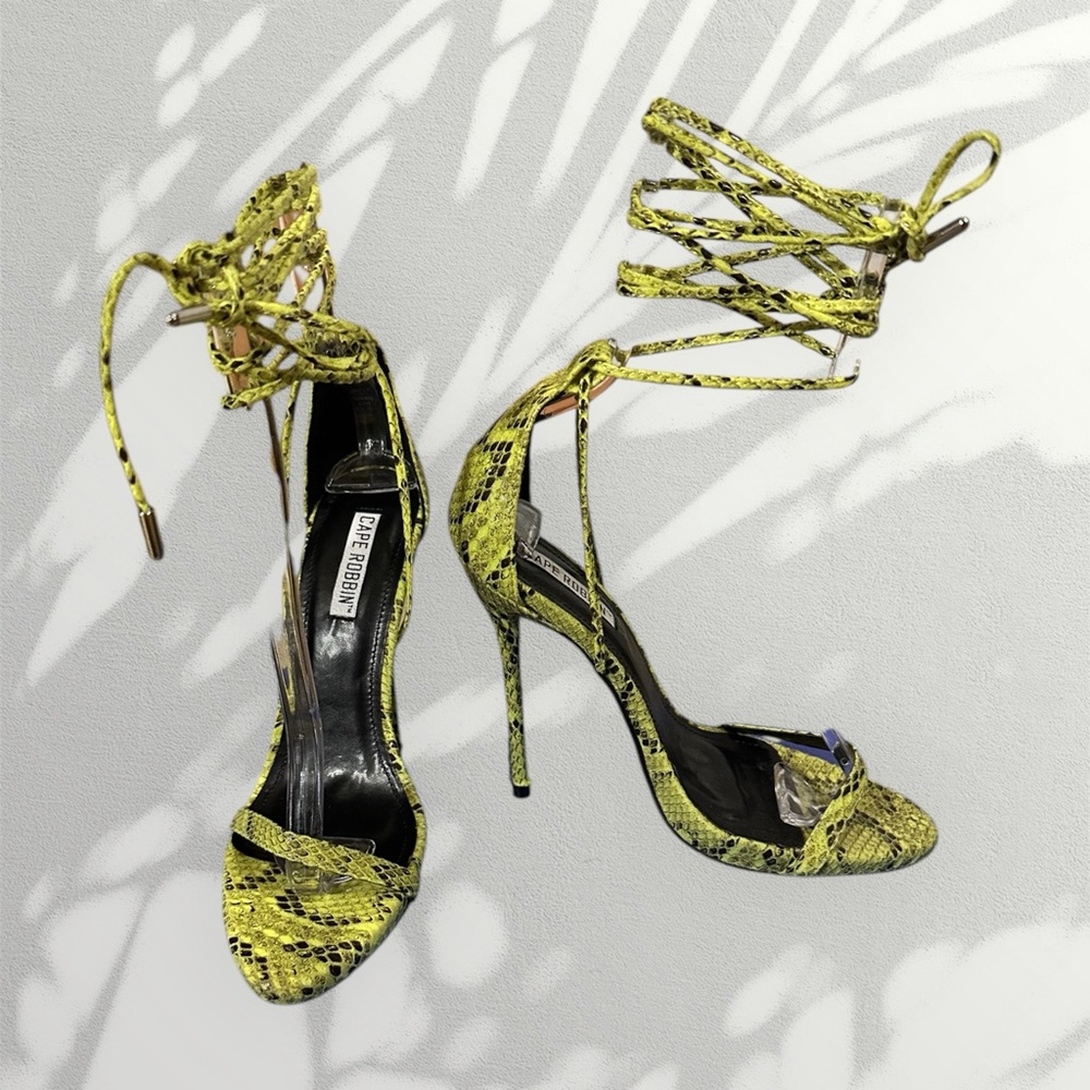 Cape Robbin Women's Yellow Snake Print Heels